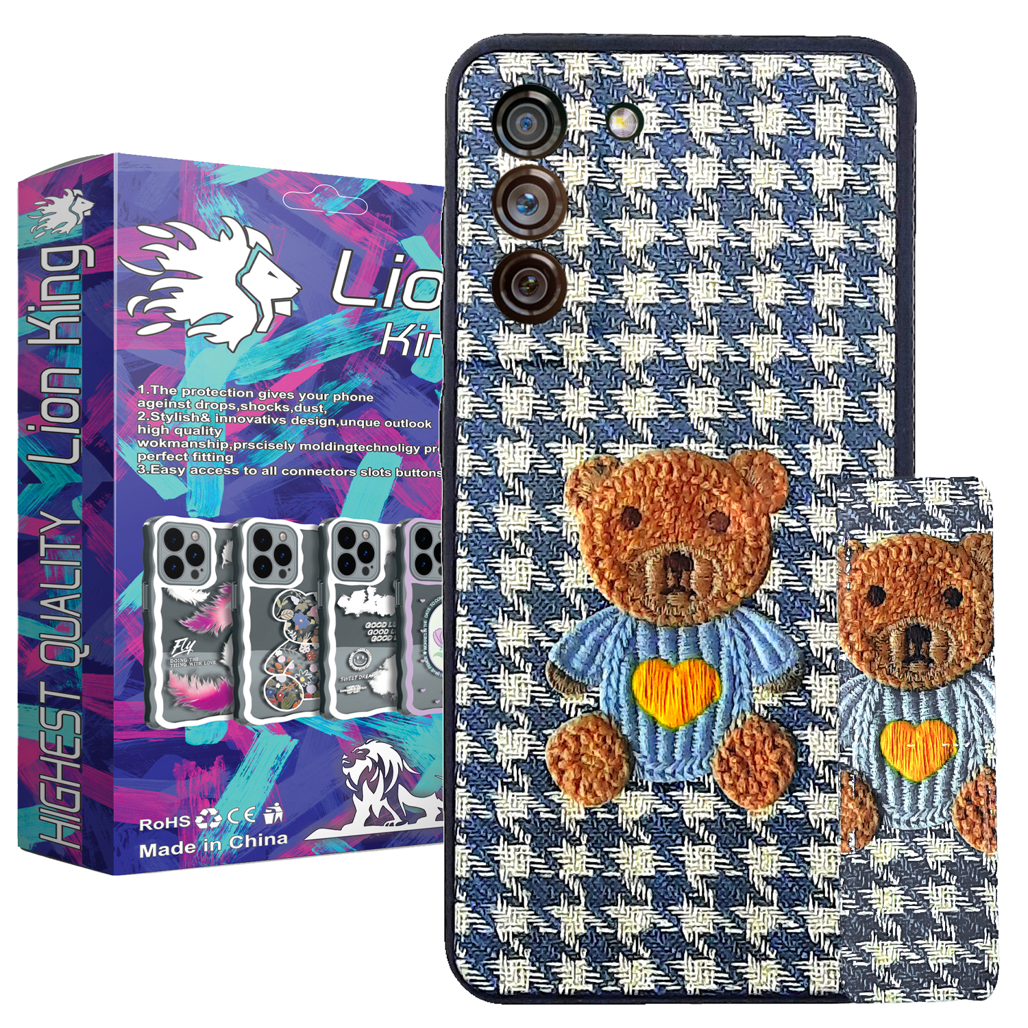 کاور لاین کینگ مدل پارچه ای 3D مناسب برای گوشی موبایل سامسونگ GALAXY S21 FE به همراه پایه نگهدارنده