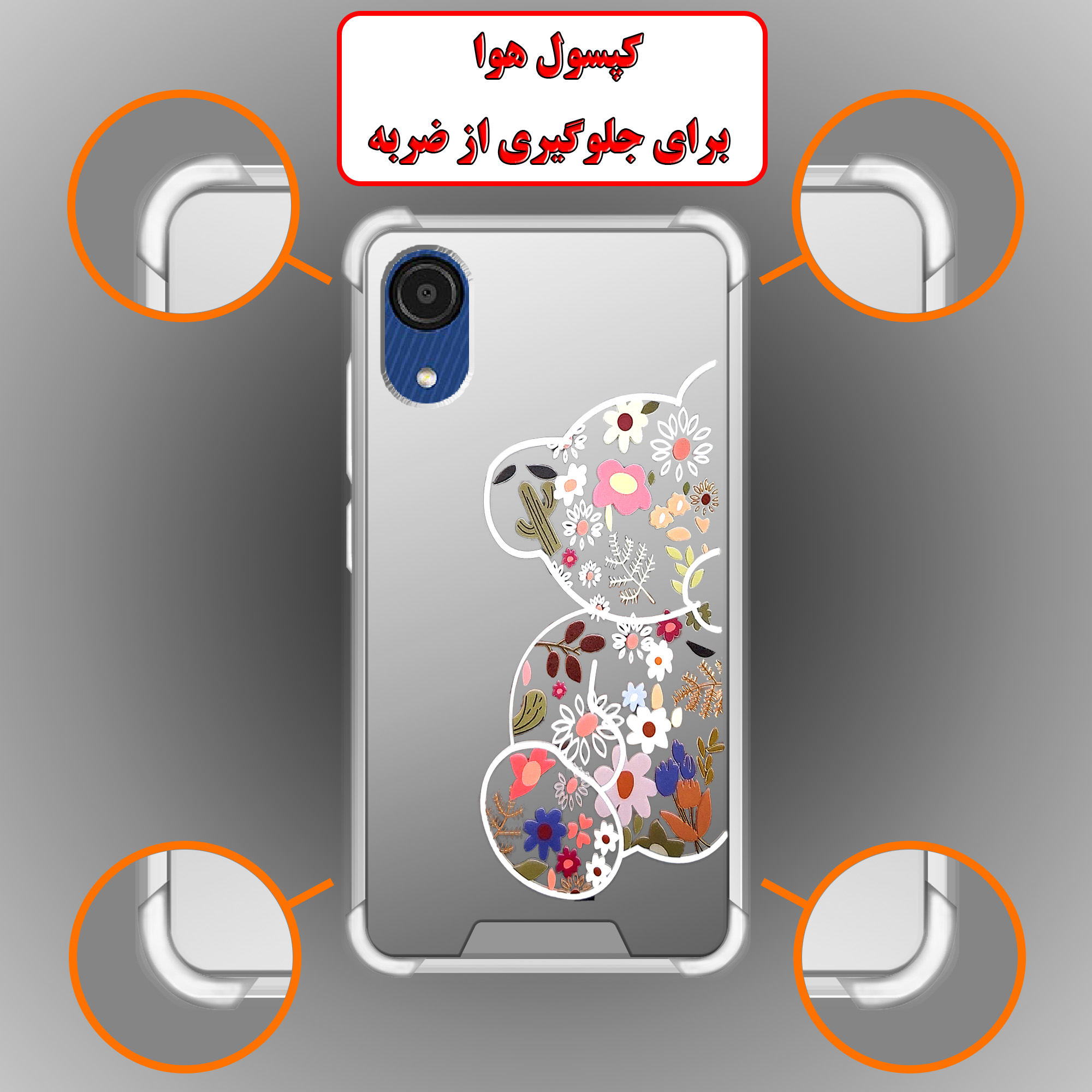 کاور لاین کینگ مدل آینه ایی نشکن طرح خرس مناسب برای گوشی موبایل سامسونگ Galaxy A03 Core