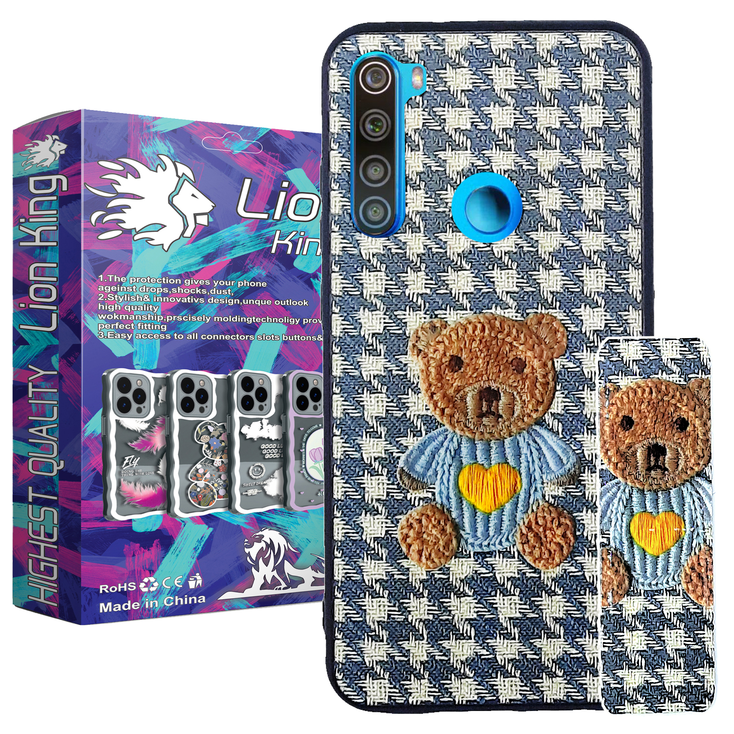 کاور لاین کینگ مدل پارچه ای 3D مناسب برای گوشی موبایل شیائومی Redmi Note 8  به همراه پایه نگهدارنده