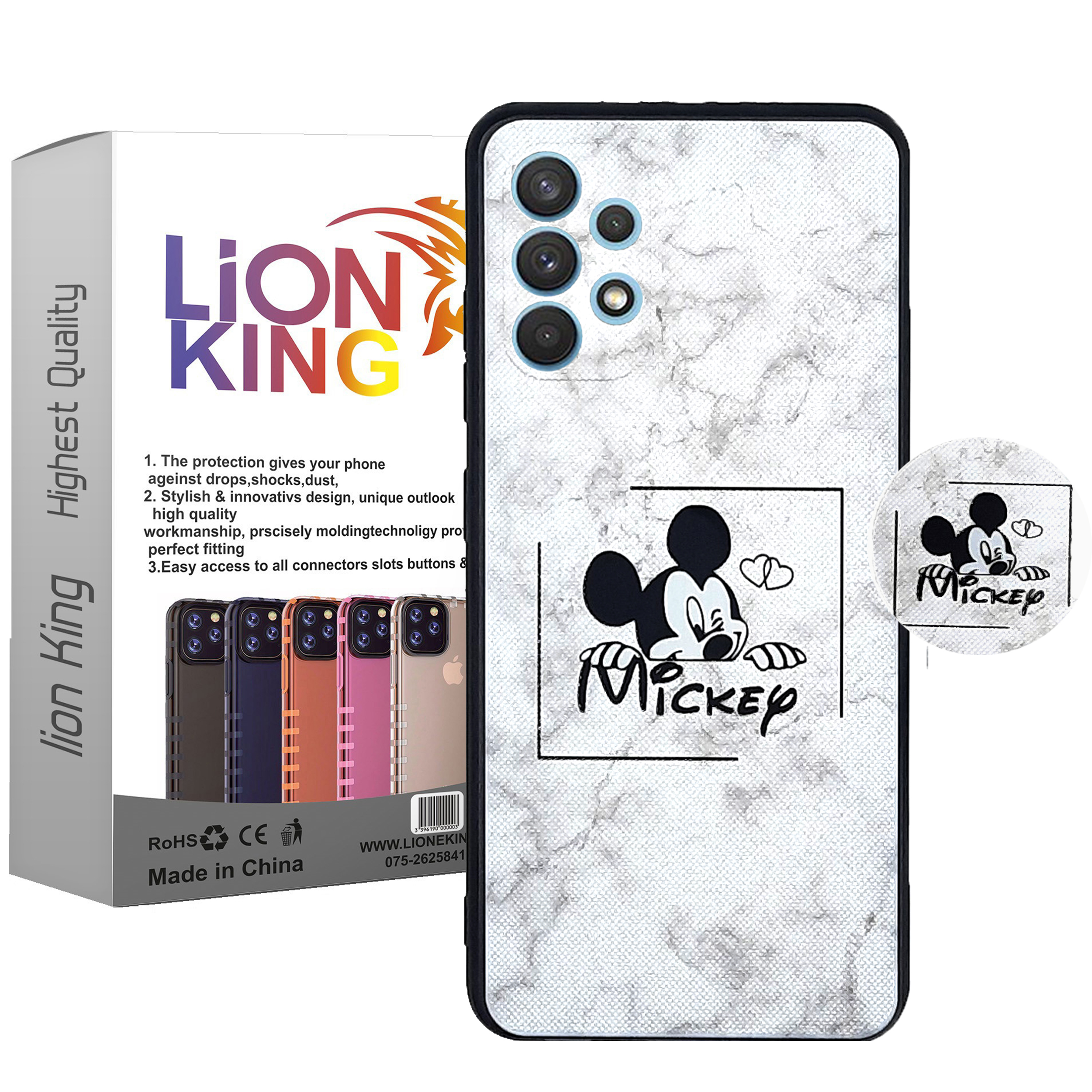 کاور لاین کینگ مدل Mickey2 مناسب برای گوشی موبایل سامسونگ Galaxy A32 4G به همراه پایه نگهدارنده