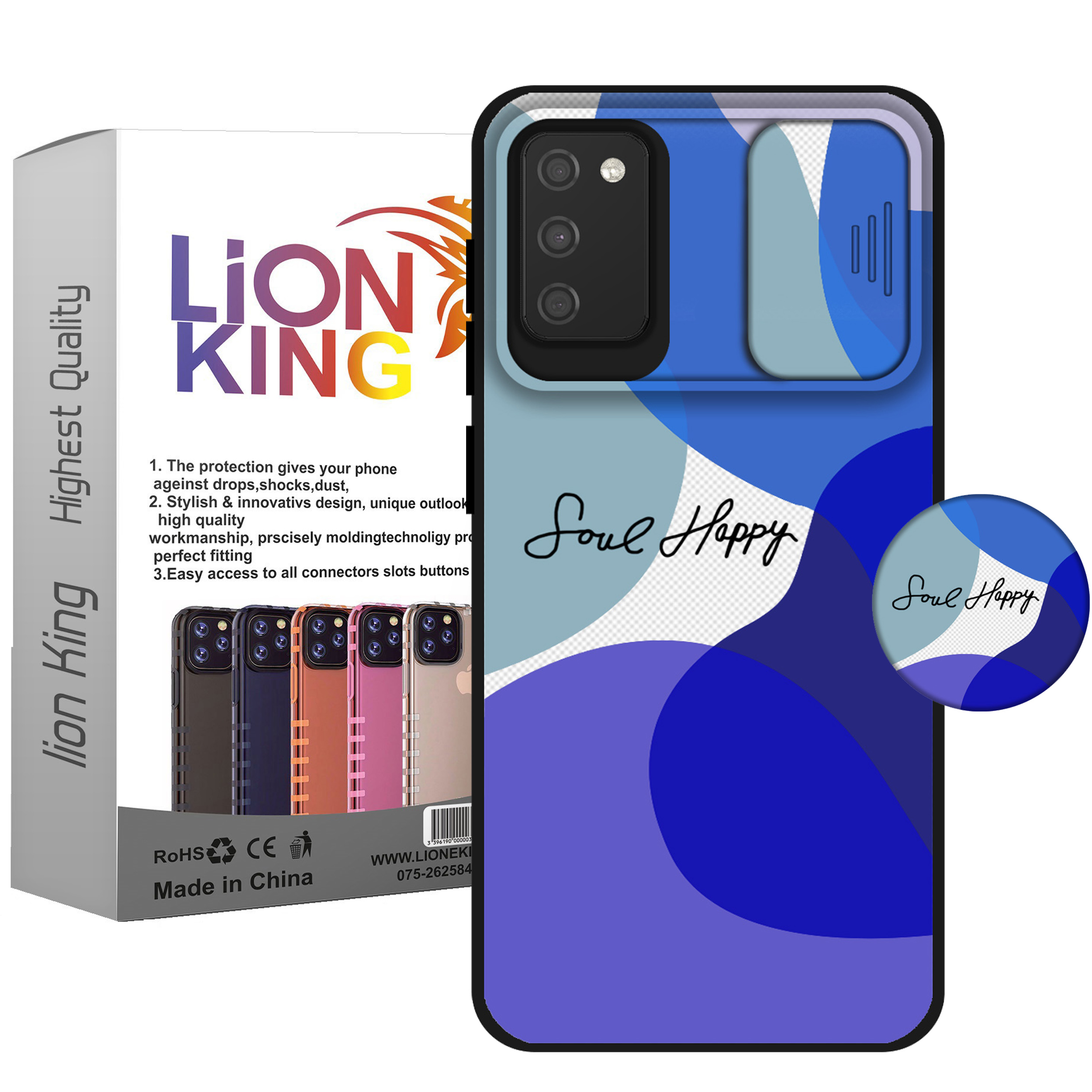 کاور لاین کینگ مدل loveHappy J2 مناسب برای گوشی موبایل سامسونگ Galaxy A03s به همراه پایه نگهدارنده