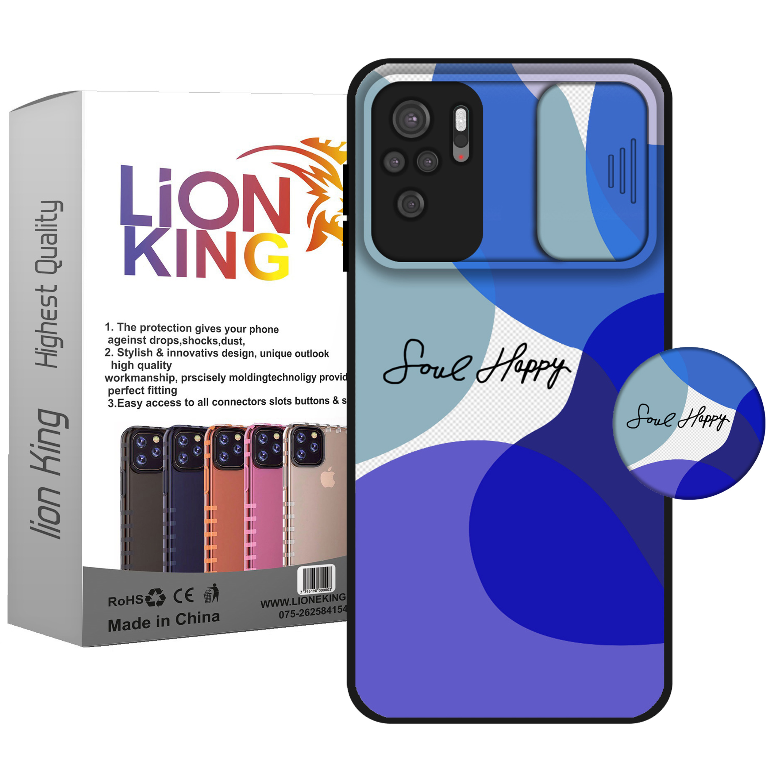 کاور لاین کینگ مدل loveHappy J2 مناسب برای گوشی موبایل شیائومی Redmi Note10/10S به همراه پایه نگهدارنده