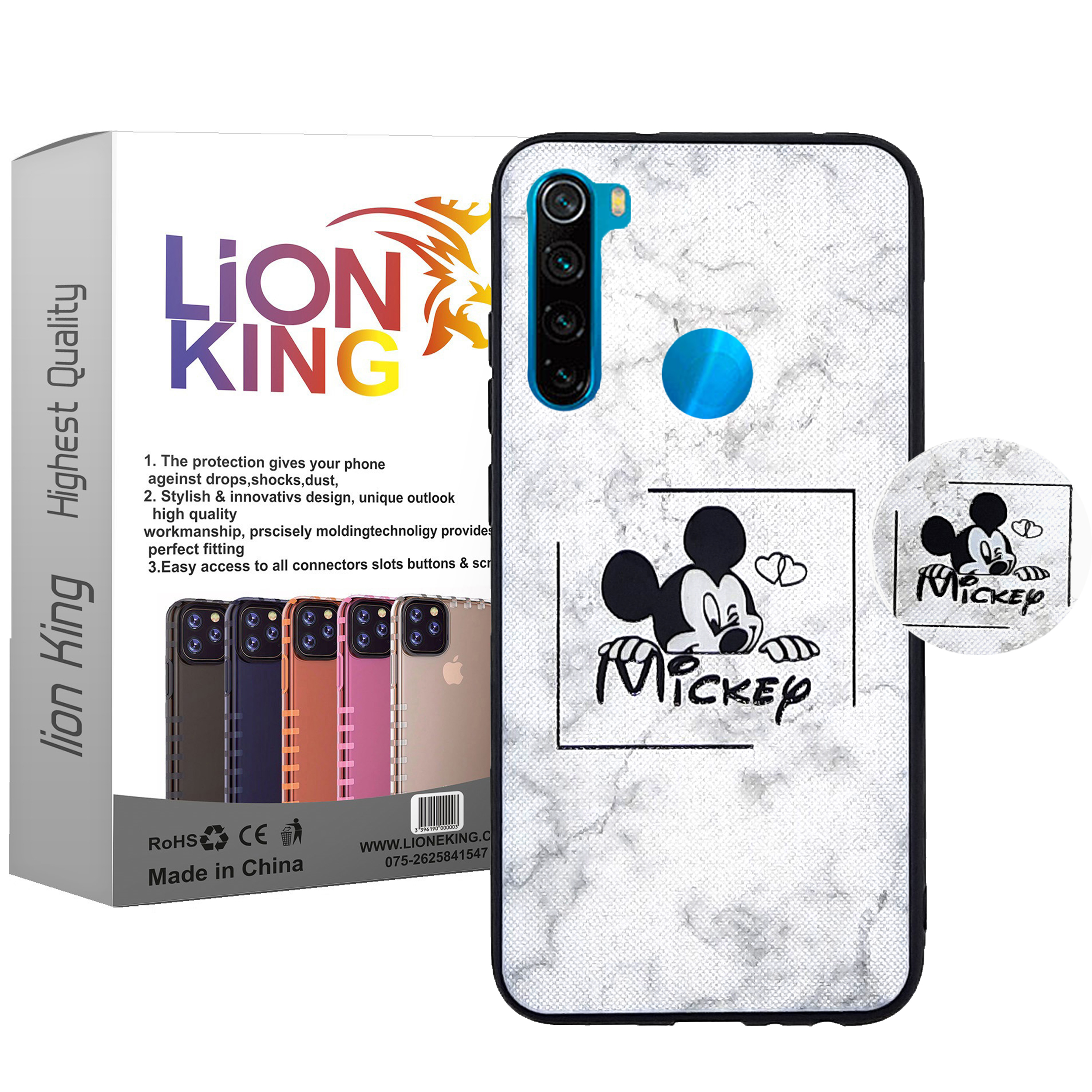 کاور لاین کینگ مدل Mickey2 مناسب برای گوشی موبایل شیائومی Redmi Note8 به همراه پایه نگهدارنده