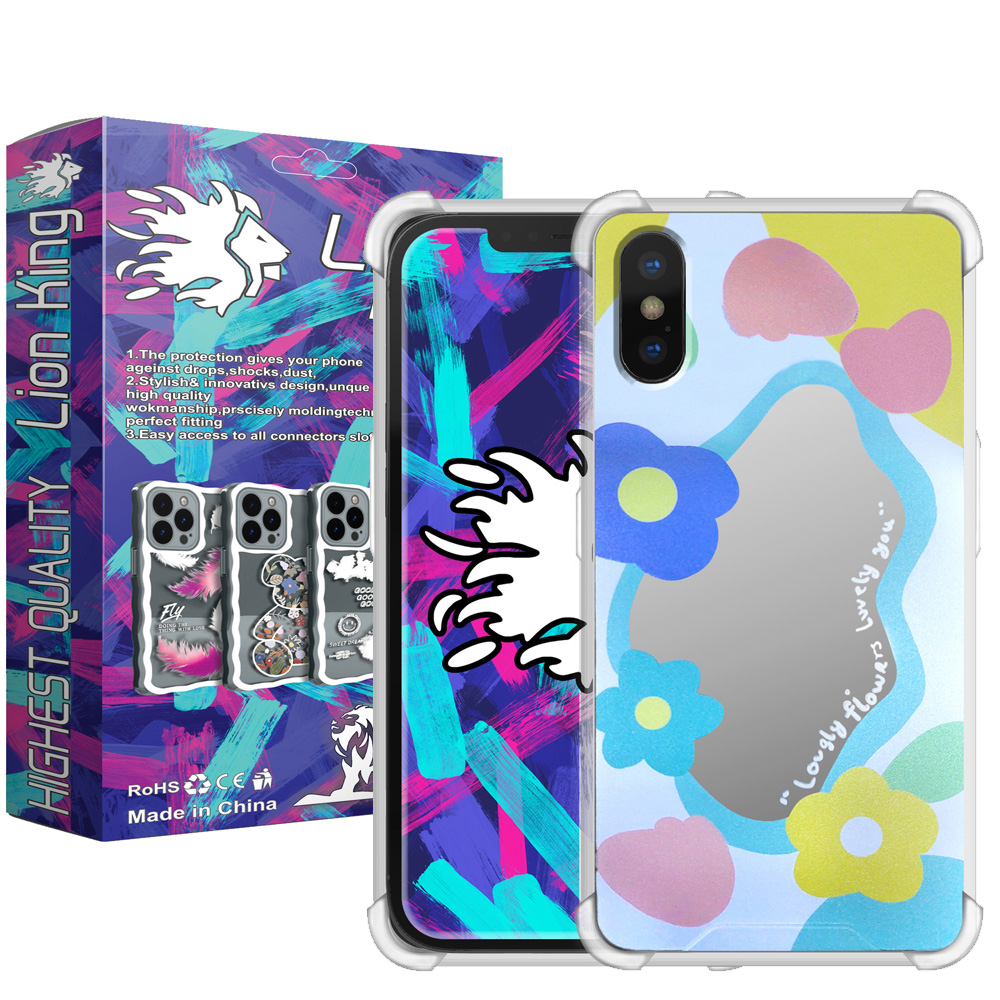کاور لاین کینگ مدل آینه ایی نشکن طرح گل مناسب برای گوشی موبایل اپل iPhone X/Xs