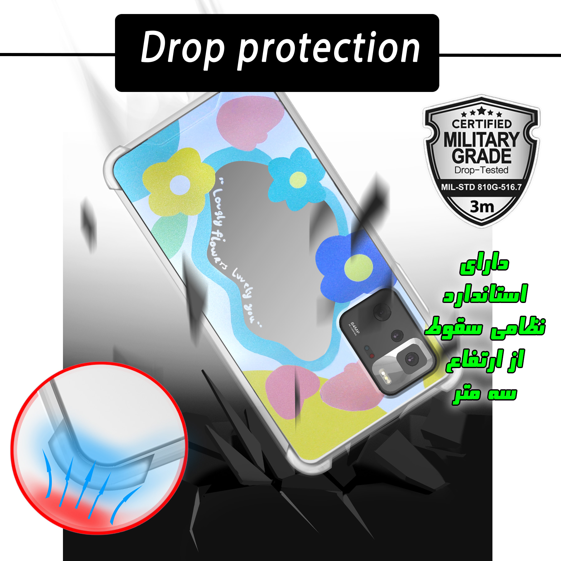 کاور لاین کینگ مدل آینه ایی طرح گل مناسب برای گوشی موبایل شیائومی Poco X3 GT