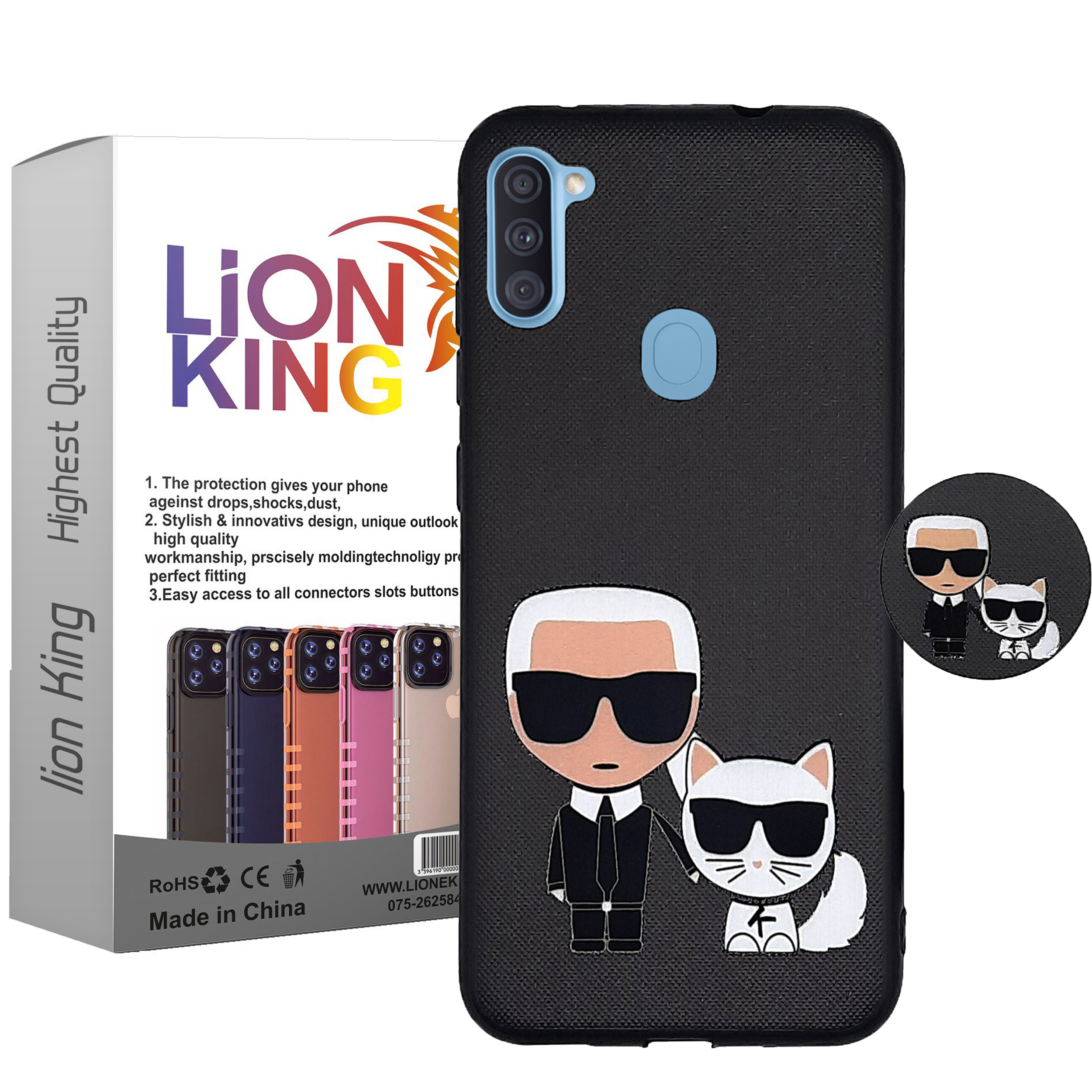 کاور لاین کینگ مدل Mano cat مناسب برای گوشی موبایل سامسونگ Galaxy A11 به همراه پایه نگهدارنده