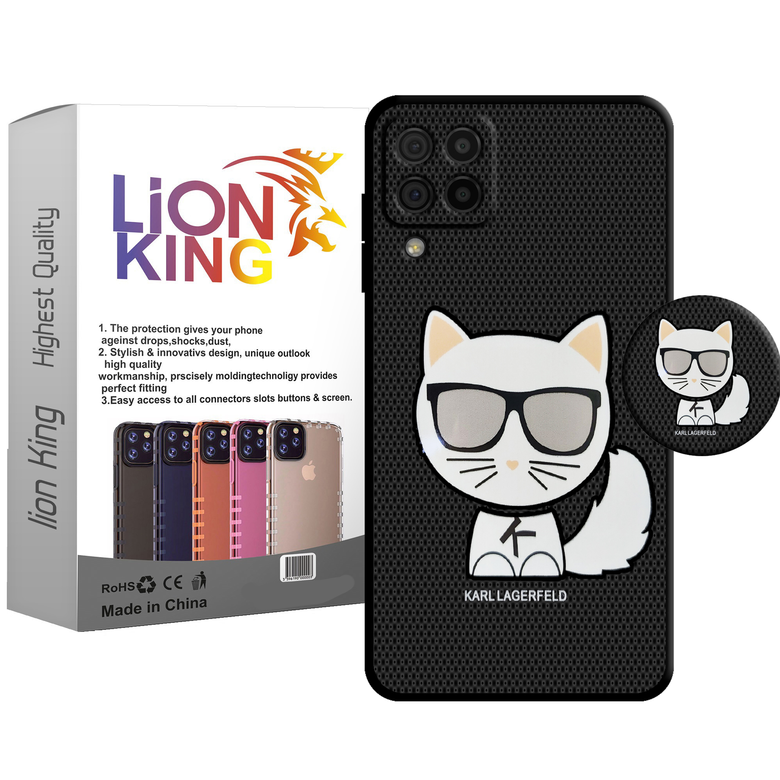 کاور لاین کینگ مدل گربه j2 مناسب برای گوشی موبایل سامسونگ Galaxy A22 4G به همراه پایه نگهدارنده