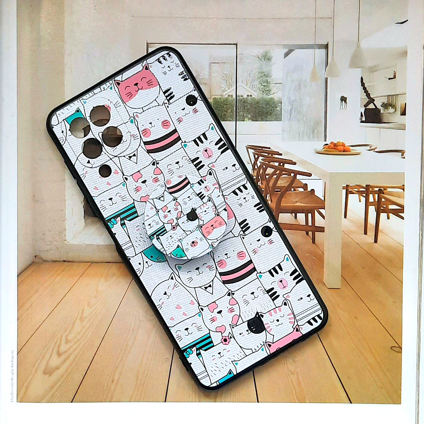 کاور لاین کینگ مدل گربه ها مناسب برای گوشی موبایل سامسونگ Galaxy A22 4G به همراه پایه نگهدارنده