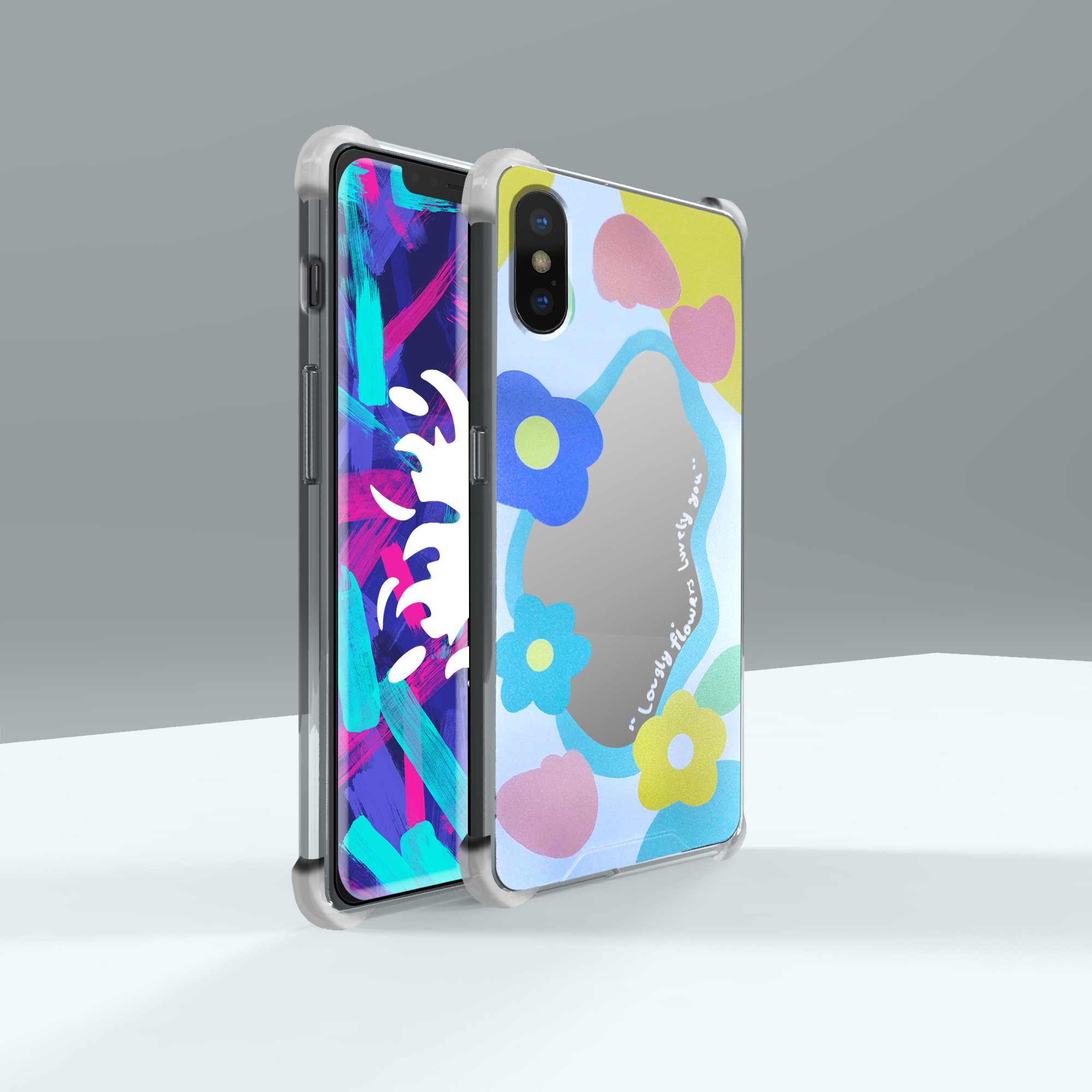 کاور لاین کینگ مدل آینه ایی نشکن طرح گل مناسب برای گوشی موبایل اپل iPhone X/Xs