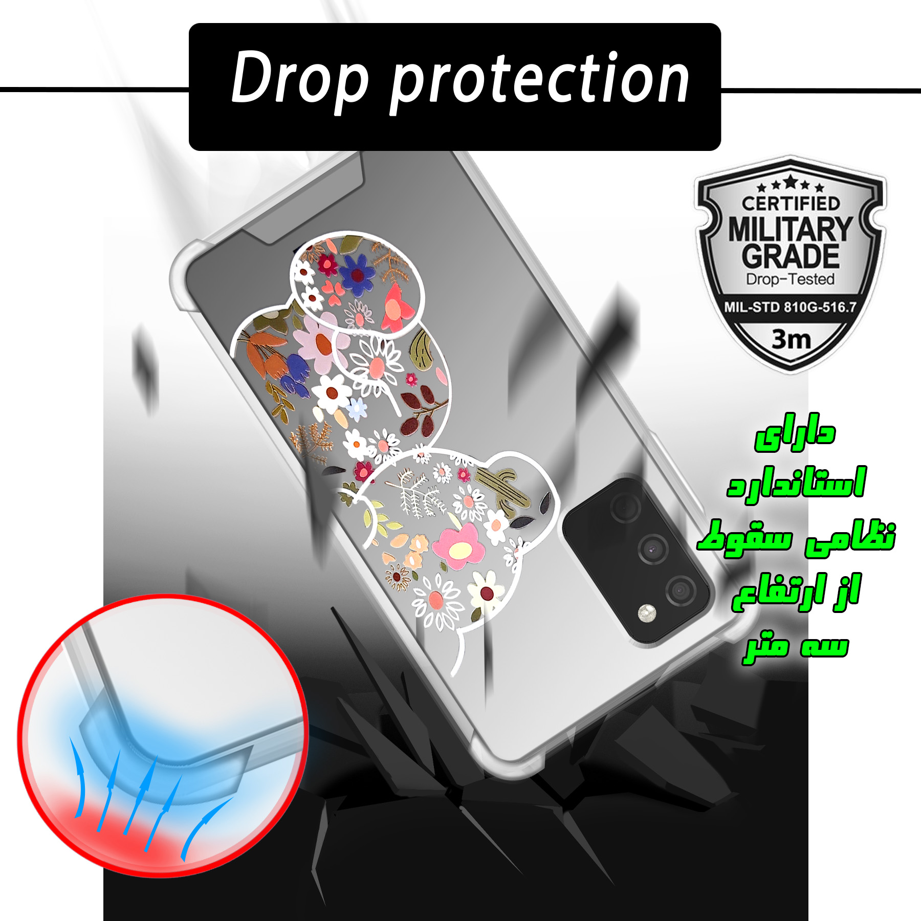 کاور لاین کینگ مدل آینه ایی نشکن طرح خرس مناسب برای گوشی موبایل سامسونگ Galaxy A03s