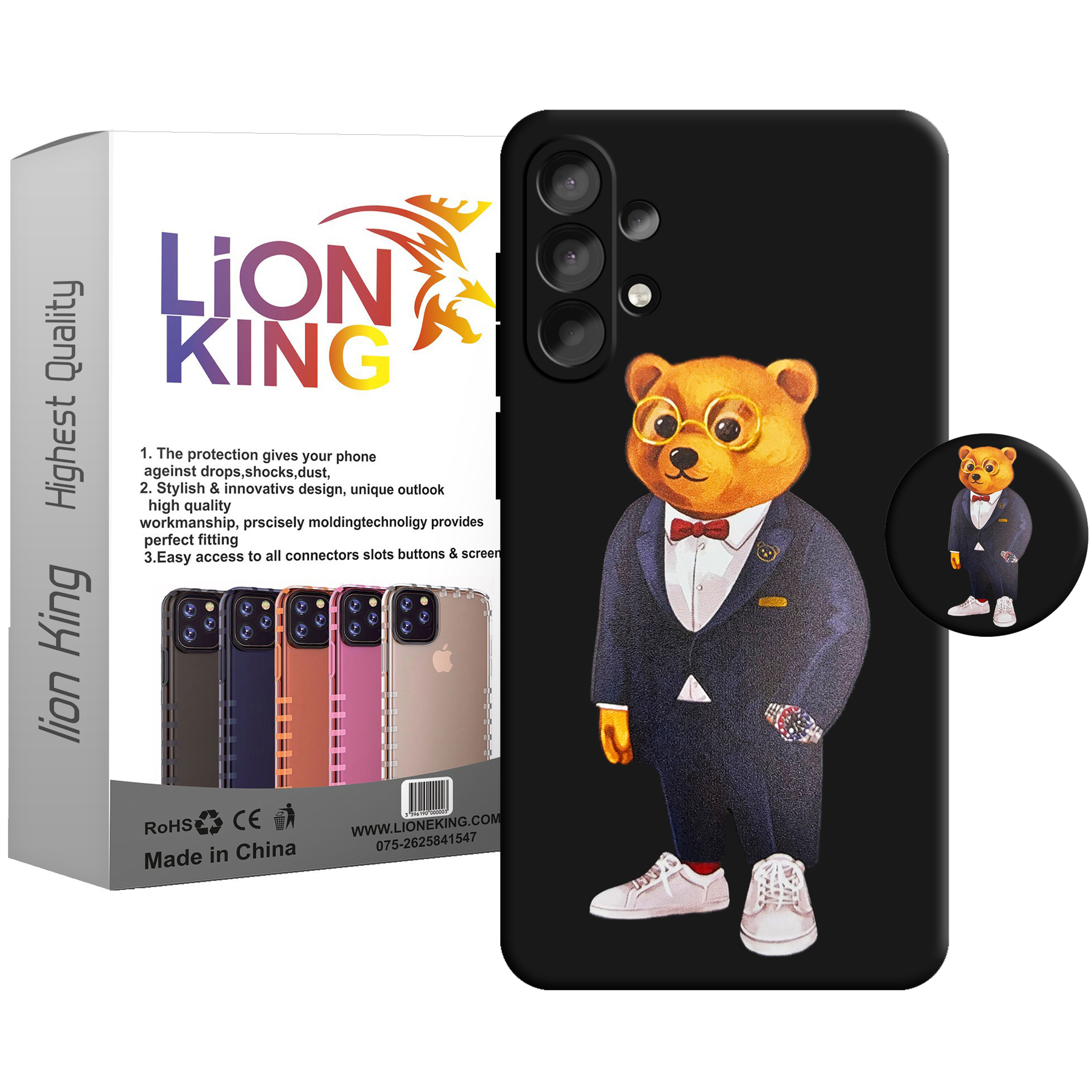 کاور لاین کینگ مدل Bearcot مناسب برای گوشی موبایل سامسونگ Galaxy A32 4G به همراه پایه نگهدارنده