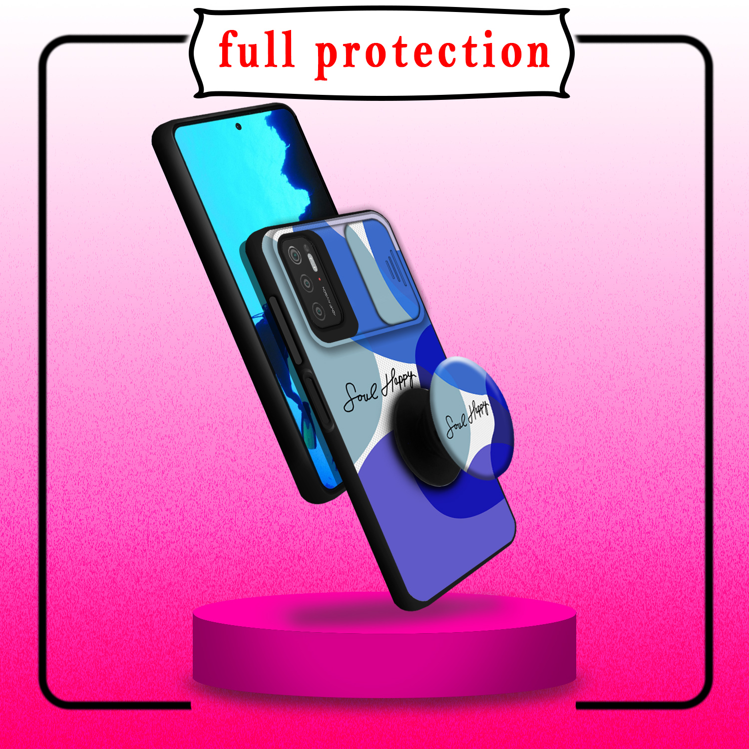 کاور لاین کینگ مدل loveHappy J2 مناسب برای گوشی موبایل شیائومی Poco M3 Pro به همراه پایه نگهدارنده