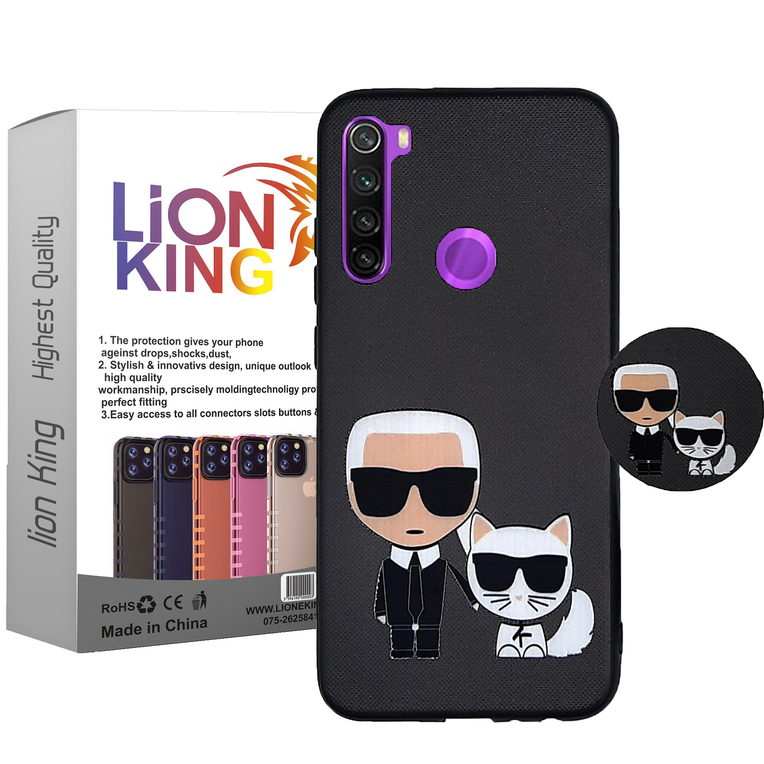 کاور لاین کینگ مدل Mano cat مناسب برای گوشی موبایل شیائومی Redmi Note8 به همراه پایه نگهدارنده