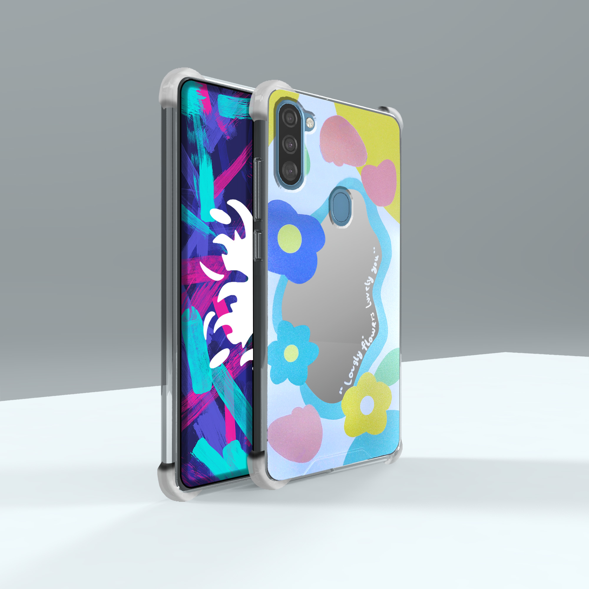 کاور لاین کینگ مدل آینه ایی نشکن طرح گل مناسب برای گوشی موبایل سامسونگ Galaxy A11