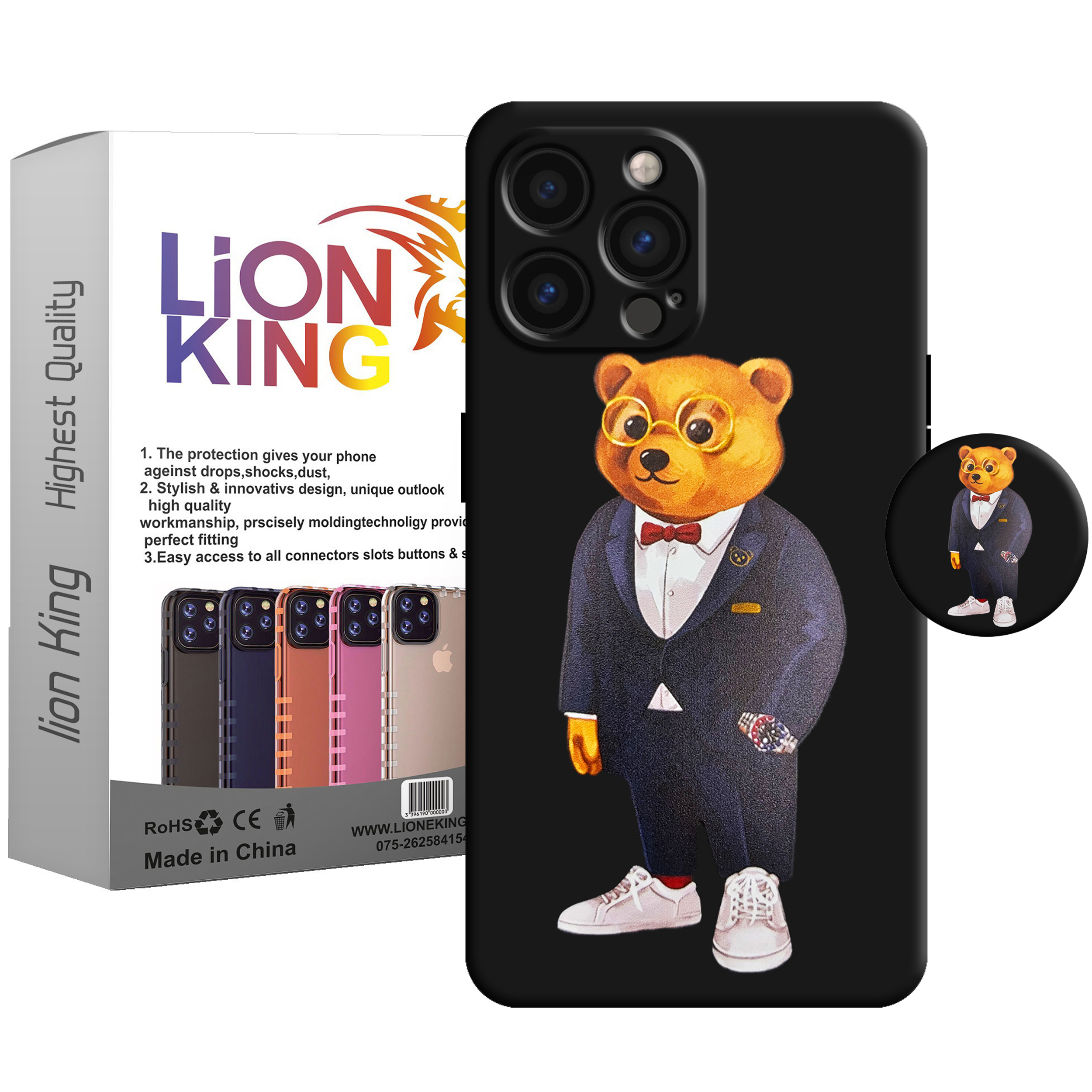 کاور لاین کینگ مدل Bearcot مناسب برای گوشی موبایل  اپل IPhone 13 pro  به همراه پایه نگهدارنده